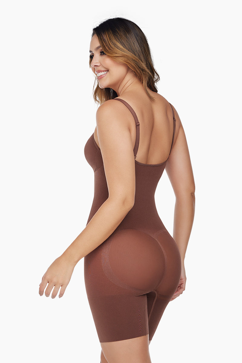 Curveez Full Body Shaper Comfort Evolution in cocoa brown offers all-over compression and bust support for a smooth, sculpted silhouette. Ideal shapewear for tummy, hips, and thighs.