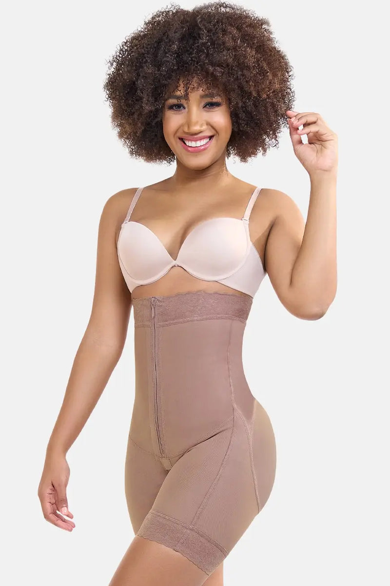 Curveez High Waisted Shorts H-Evolution shapewear in nude color offering tummy and butt control with firm compression for post-surgical support.