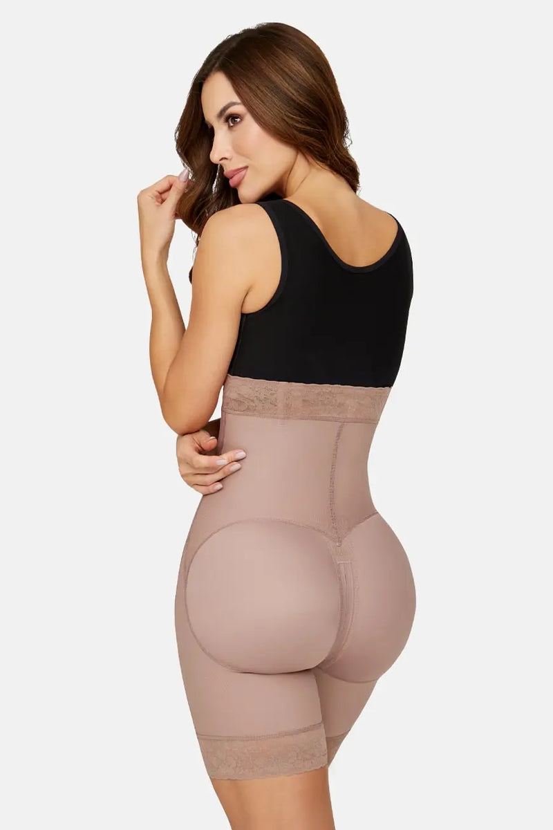 Curveez High Waisted Shorts H-Evolution shapewear in nude color offering tummy and butt control with firm compression for post-surgical support.