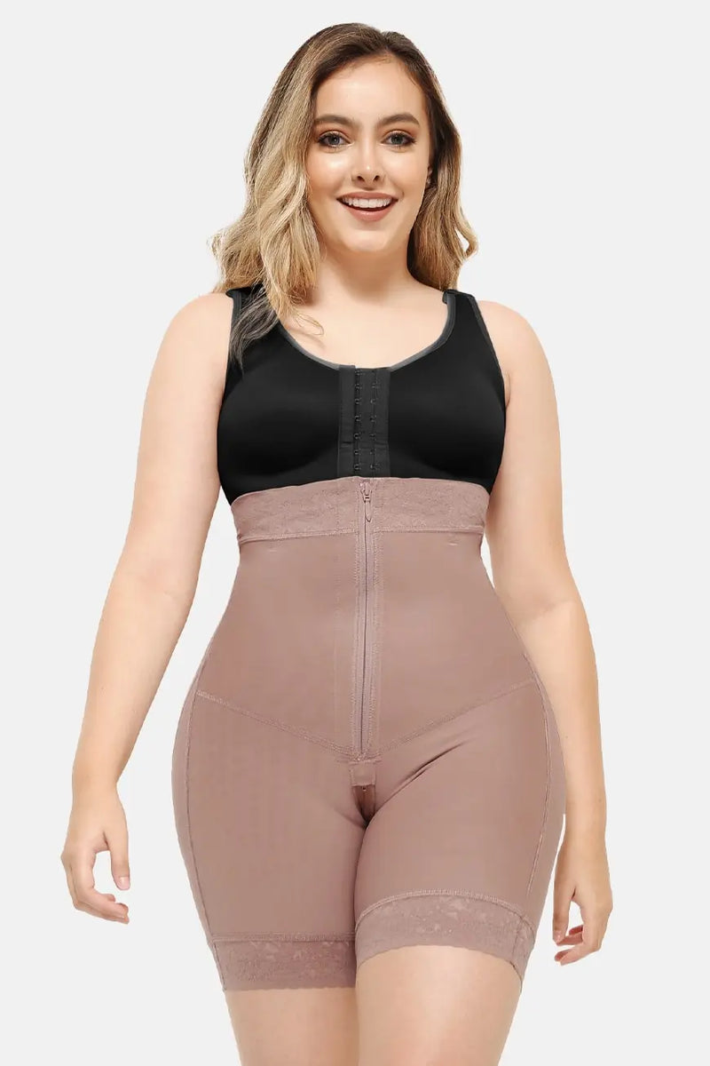 Curveez High Waisted Shorts H-Evolution shapewear in nude color offering tummy and butt control with firm compression for post-surgical support.