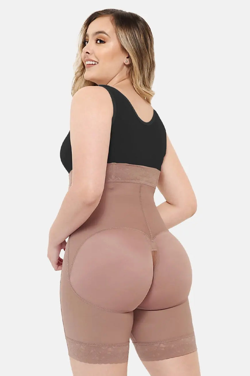 Curveez High Waisted Shorts H-Evolution shapewear in nude color offering tummy and butt control with firm compression for post-surgical support.