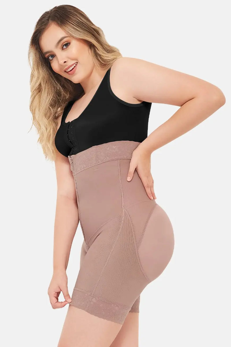 Curveez High Waisted Shorts H-Evolution shapewear in nude color offering tummy and butt control with firm compression for post-surgical support.