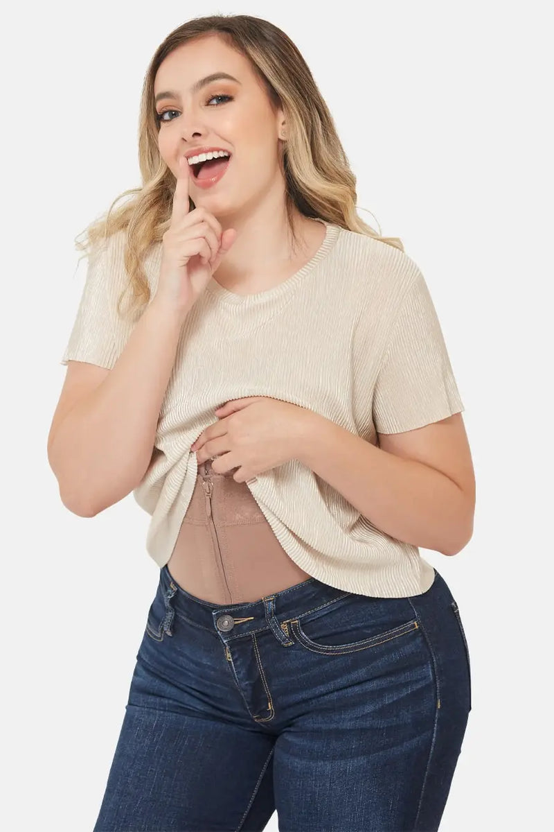 Curveez High Waisted Shorts H-Evolution shapewear in nude color offering tummy and butt control with firm compression for post-surgical support.