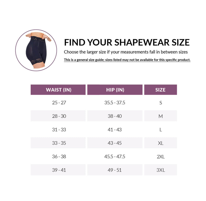 BBL Effect Easy Sculpt Hi-Cut Shorts in black with lace trim, featuring front zipper and high-waist design for shaping and support.