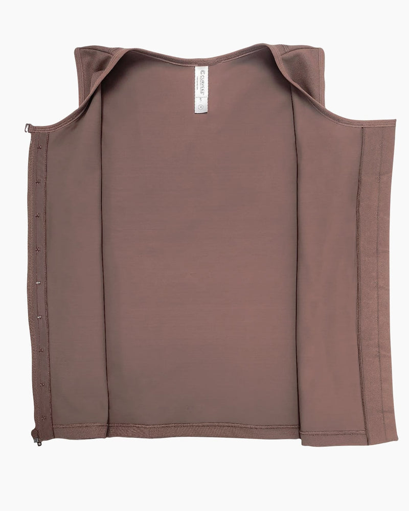 Men's Shaping Shirt in nude color with front zipper closure, designed for abdominal compression and waist slimming. Ideal for postsurgical and esthetic use.