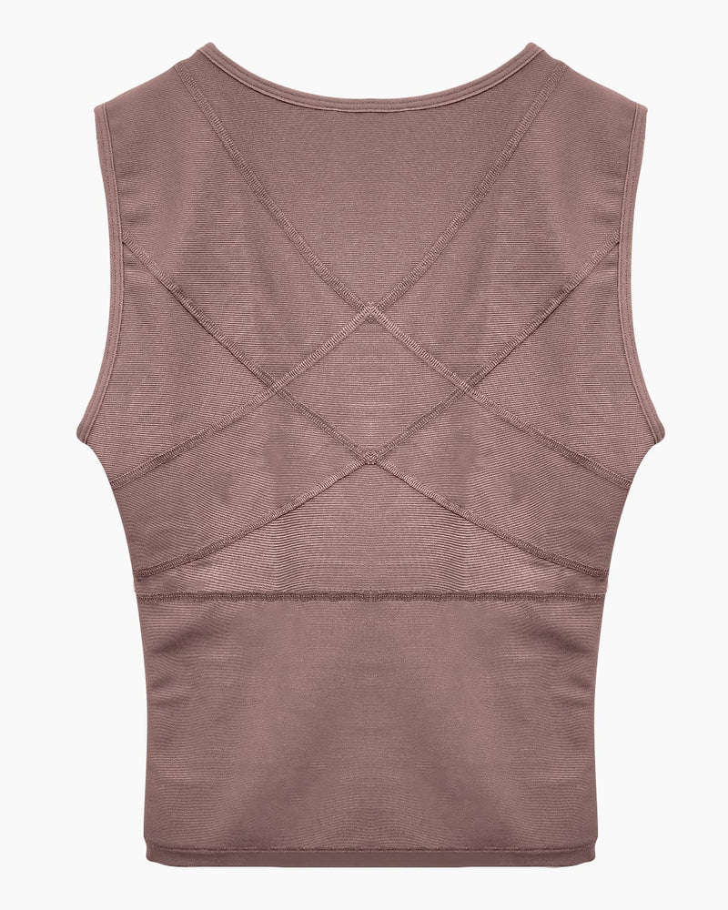 Men's Shaping Shirt in nude color with front zipper closure, designed for abdominal compression and waist slimming. Ideal for postsurgical and esthetic use.