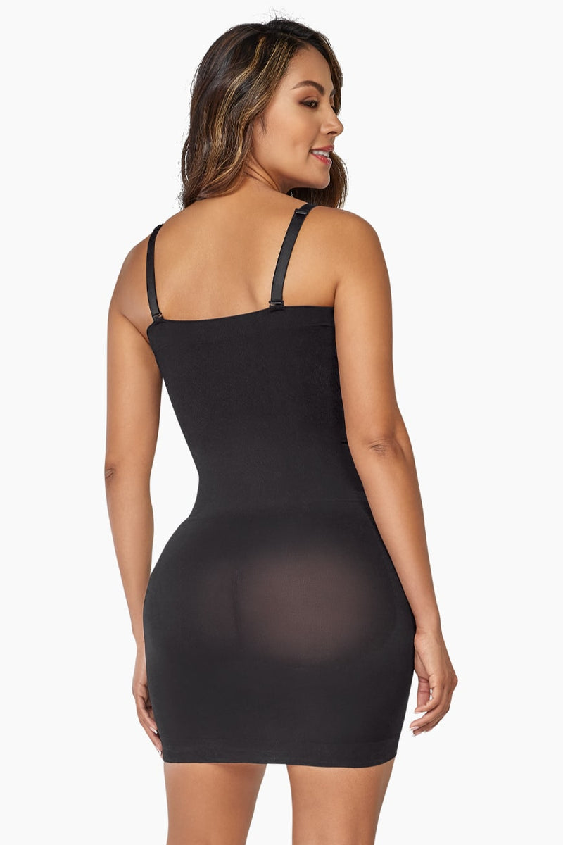 Curveez Comfort Evolution Shaping Slip in cocoa color, offering moderate compression and bust support for a smooth silhouette under dresses.