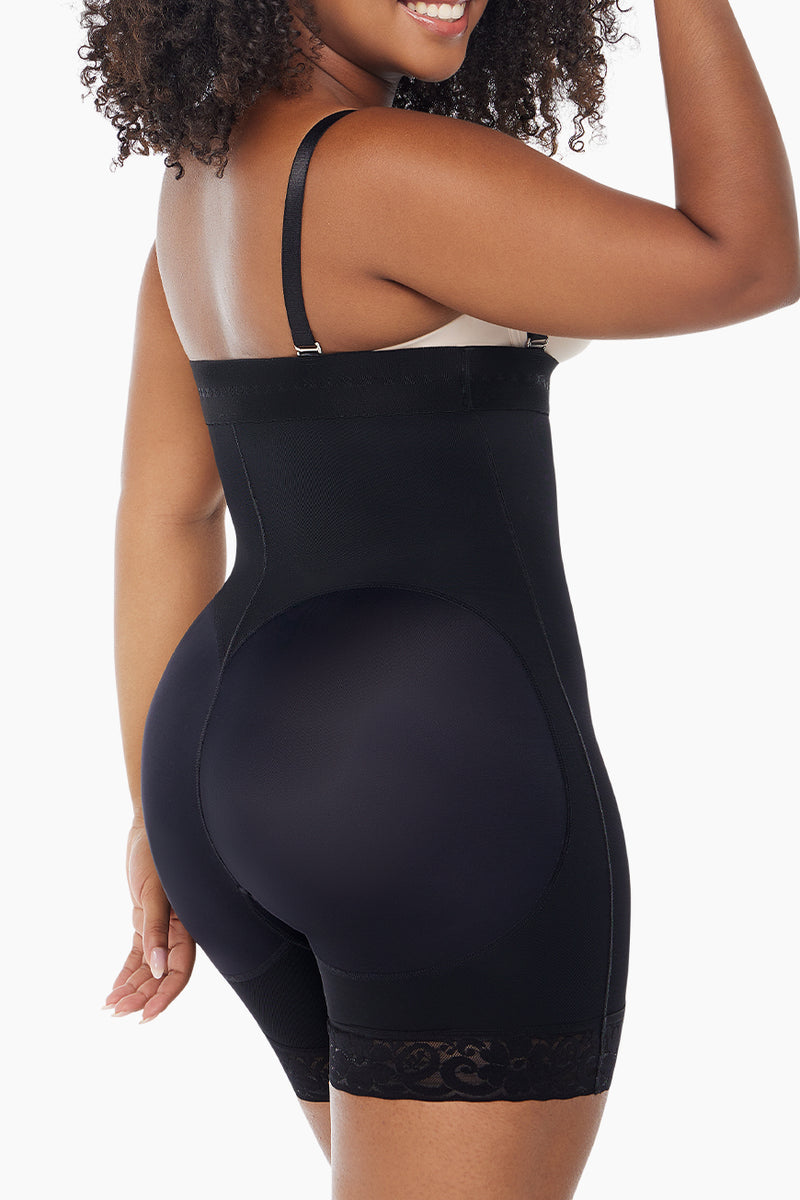 BBL Effect Comfy Hi Waist Shorts in nude color featuring high waist design and lace trim, ideal for shaping and support under clothing.