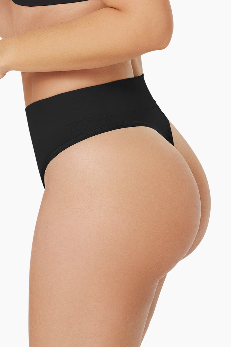 Pure Shape Thong shapewear in black with seamless design and moderate tummy