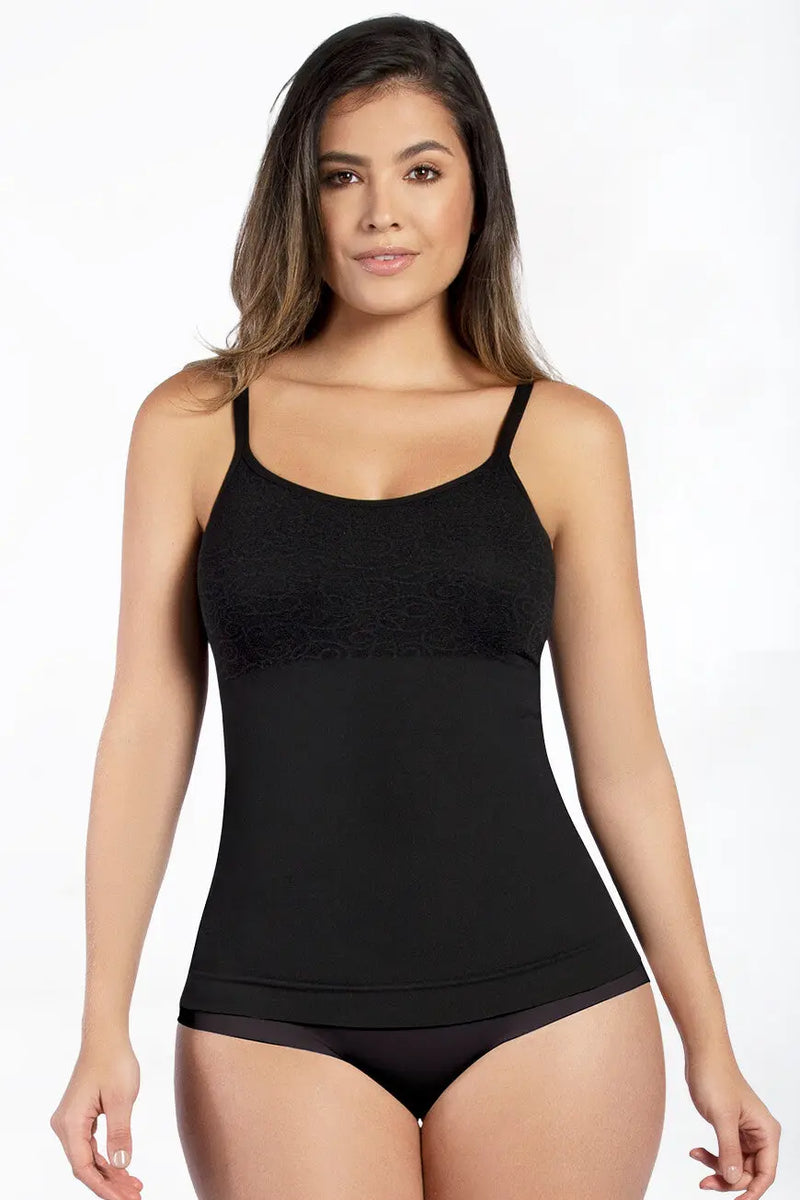 Curveez Cami Shaper Jacquard in white offers tummy and back control with a seamless, slimming fit. Ideal shapewear top for everyday comfort and style.