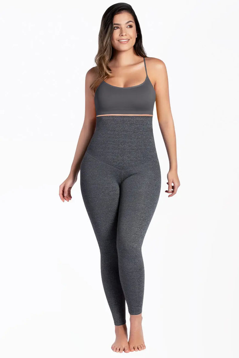 Curveez High Waisted Leggings for curvy shaping in gray, designed for tummy, hips, and thigh control. Ideal shapewear for active and everyday wear.