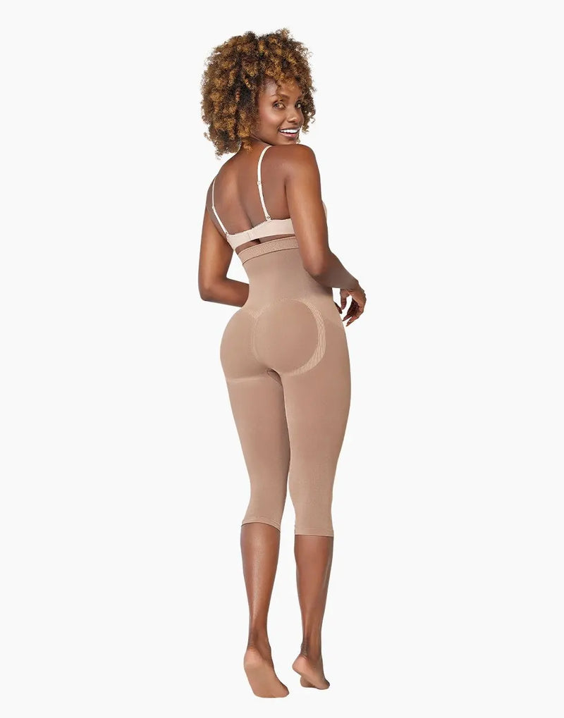 Curveez Capri Leggings Comfort Evolution shapewear in mocha, offering moderate compression with high-waist and thigh control for a sleek silhouette.