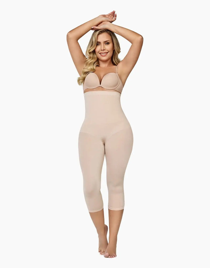 Curveez Capri Leggings Comfort Evolution shapewear in nude, offering moderate compression with high-waist and thigh control for a sleek silhouette.