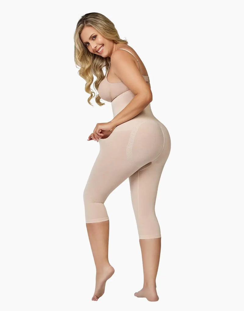 Curveez Capri Leggings Comfort Evolution shapewear in nude, offering moderate compression with high-waist and thigh control for a sleek silhouette.